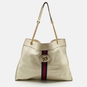 Gucci Off White Leather Large Web Rajah Tote