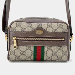 Gucci Beige & Brown PVC and Leather Ophidia GG Supreme Shoulder Bag