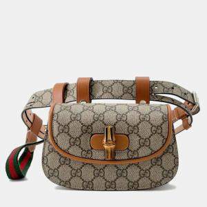 Gucci Beige & Brown PVC Leather GG Supreme Bamboo 1947 Mini Belt Bag