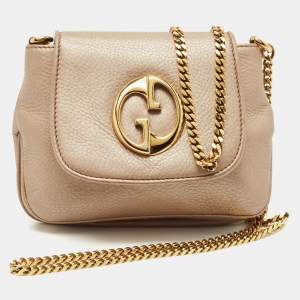 Gucci Metallic Beige Leather Small 1973 Chain Crossbody Bag
