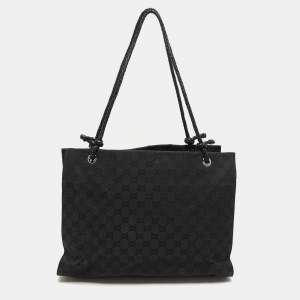 Gucci Black GG Canvas and Leather Braided Handle Tote