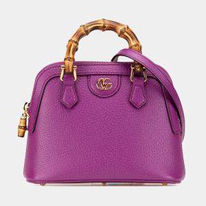 Gucci Purple Mini Dollar Calfskin Bamboo Diana Dome Satchel