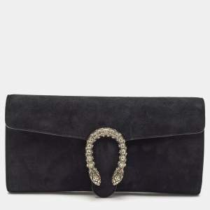 Gucci Black Suede Dionysus Crystals Flap Clutch