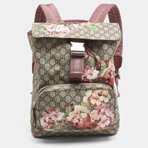 Gucci Pink/Beige GG Supreme Canvas Blooms Drawstring Bakcpack