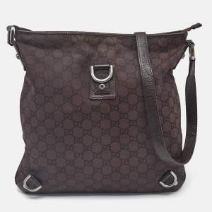 Gucci Dark Brown GG Fabric and Leather Abbey D-Ring Messenger Bag