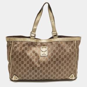 Gucci Brown/Gold GG Fabric and Leather Abbey D-Ring Tote