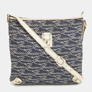 Gucci Blue Logo Denim and Leather Abbey D-Ring Messenger Bag