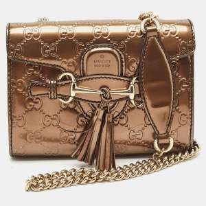 Gucci Bronze Guccissima Patent Leather Mini Emily Chain Shoulder Bag