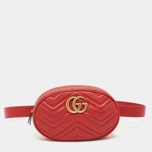 Gucci Red Matelassé Leather GG Marmont Belt Bag
