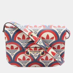 Gucci Red White Adidas Horsebit 1955 Leather Shoulder Bag