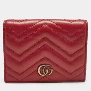 Gucci Red Matelassé Leather GG Marmont Card Case