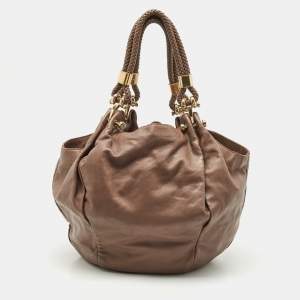 Gucci Beige Leather Braided Handle Hobo
