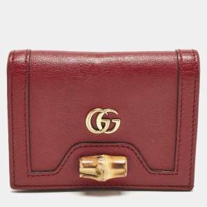 Gucci Burgundy Leather Bamboo Diana Card Case