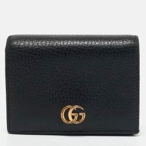 Gucci Black Leather GG Marmont Flap Card Case
