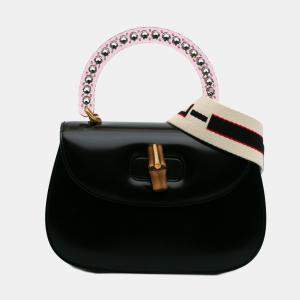 Gucci Black Limited Edition Medium Calfskin Acrylic Classic 2 Top Handle Bag