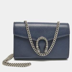 مملوكة مسبقًا Gucci Navy Blue Leather Mini Dionysus Wallet On Chain