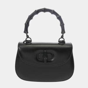 Gucci Black Leather Bamboo 1947 Handbag