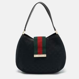 Gucci Black GG Canvas New Ladies Web Hobo