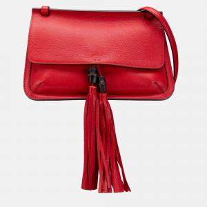 Gucci Red Leather Bamboo Daily Medium Crossbody Bag