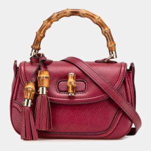 Gucci Red Small Leather New Bamboo Satchel