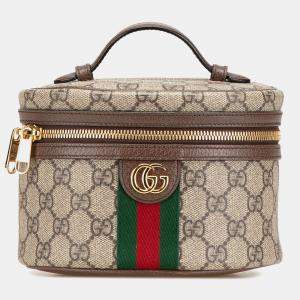 Gucci Beige Brown GG Supreme Web Ophidia Vanity Bag