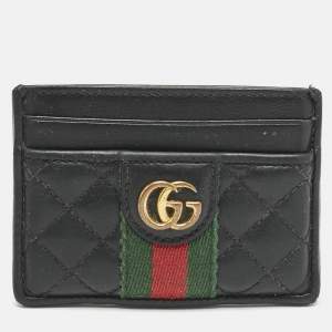 Gucci Black Quilted Leather GG Marmont Card Holder