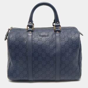Gucci Navy Blue Guccissima Leather Medium Joy Boston Bag