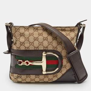 Gucci Brown/Beige GG Canvas and Leather Hasler Messenger Bag