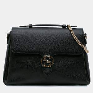 Gucci Black Dollar Calf Interlocking G Medium Satchel