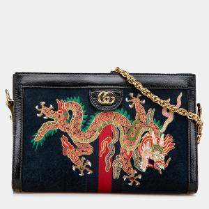 Gucci Blue Small Suede Dragon Ophidia Shoulder Bag