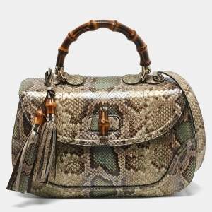 Gucci Multicolor Python Large New Bamboo Tassel Top Handle Bag