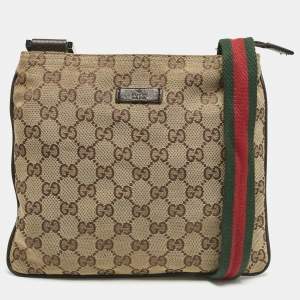 Gucci Beige GG Canvas Web Flat Messenger Bag