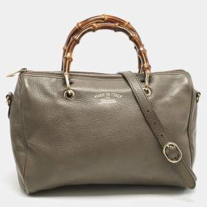 Gucci Taupe Leather Bamboo Duffel Bag