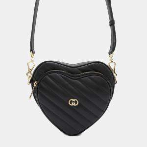 Gucci Black Leather Interlocking G Heart Shoulder Bag