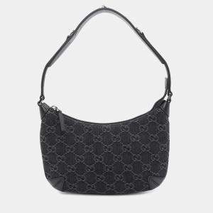 Gucci Black GG Denim Horsebit Small Shoulder Bag