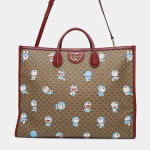 Gucci Brown and Red Mini GG Supreme Canvas and Leather Doraemon Tote Bag