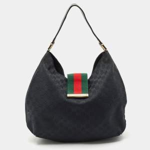 Gucci Black GG Canvas Medium New Ladies Web Hobo