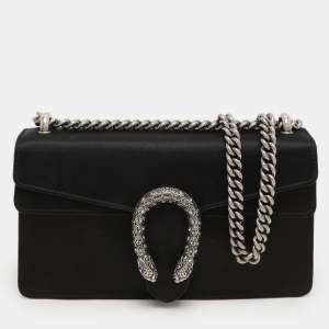 Gucci Black Satin Medium Dionysus Shoulder Bag