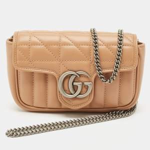 Gucci Beige Matelassé Leather Super Mini Aria GG Marmont Shoulder Bag