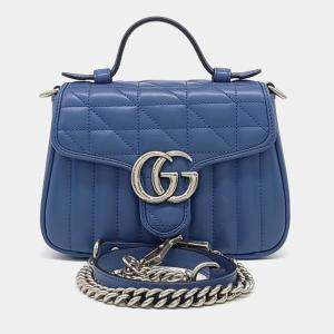 Gucci Blue Leather GG Marmont Mini Top Handle Bag
