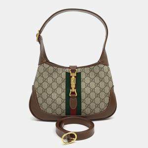 Gucci Beige Brown Canvas Jackie 1961 Small Hobo Bag