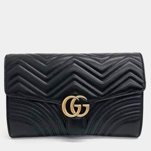 Gucci Black Leather Marmont Matelasse Clutch