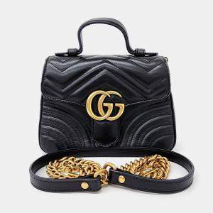 Gucci Black Leather Marmont Mini Top Handle Shoulder Bag