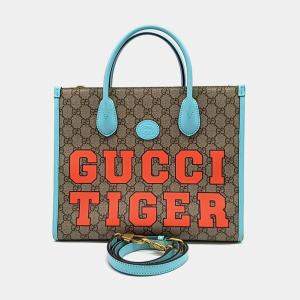 Gucci Beige Blue Coated Canvas Tiger GG Small Tote Bag