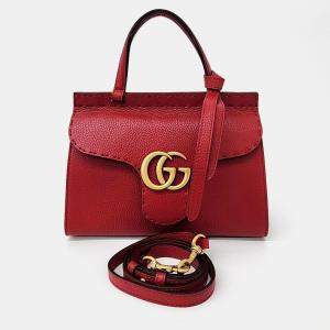 Gucci Red Leather GG Marmont mini tote and shoulder bag