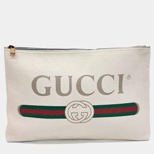 Gucci Cream Leather Logo Clutch
