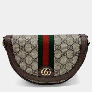 Gucci Brown Coated Canvas and Leather Ophidia Mini GG Shoulder Bag