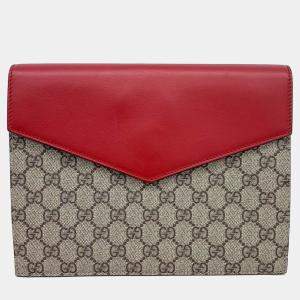 Gucci Beige Red Leather and PVC Clutch