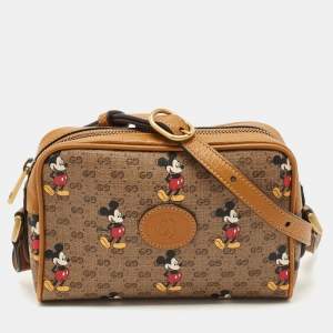 Gucci x Disney Brown GG Supreme Canvas and Leather Mickey Mouse Camera Crossbody Bag