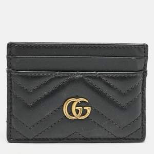 Gucci Black Matelassé Leather GG Marmont Card Holder